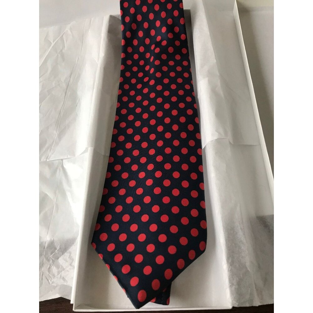 Vintage Pride Of England Tie Navy Red Polka Dot Pattern Whalings Men's Store Det